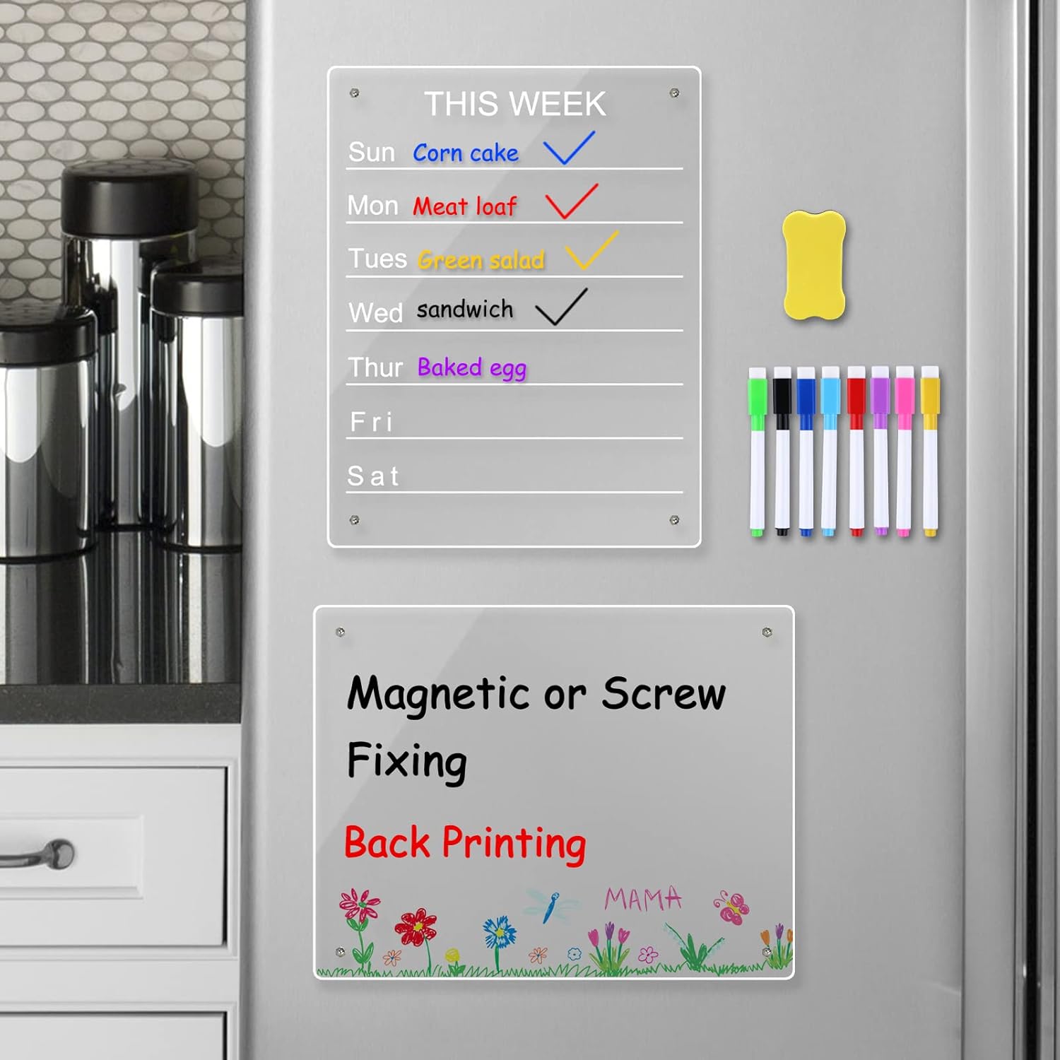 BABORUI 2 Pcs 11X14.2" Acrylic Dry Erase Board for Fridge