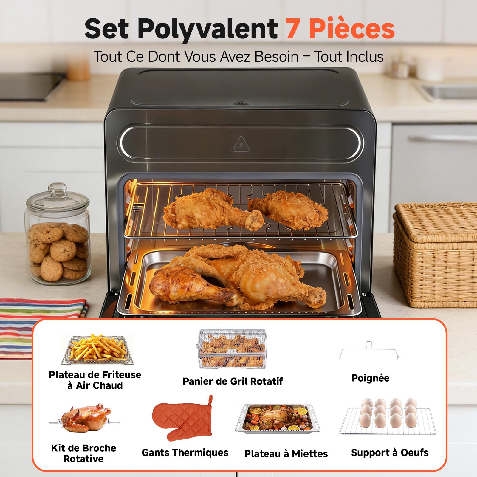 OUNIN 24L Mini Oven, 11-in-1 Steam Oven with Bread Function Oven, 1600 W | 360° Hot Air Circulation, Double Layer Cooking, Roasted Chicken, Gigot, Bread, Steamed Meat and Vegetables