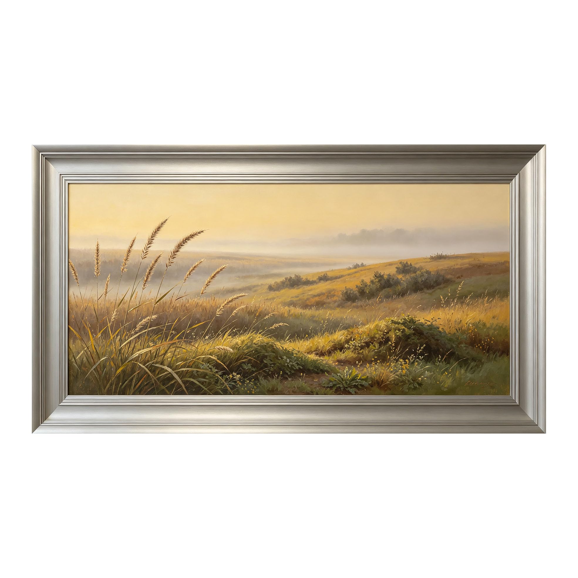 Yzpallescene 3D Framed Wall Art 50cm×100cm Golden Meadow Pastoral Oil Painting Impressionist Panoramic Large Size SelfAdhesive Removable Wall Decor Prints Artwork for Living Room Bedroom Office