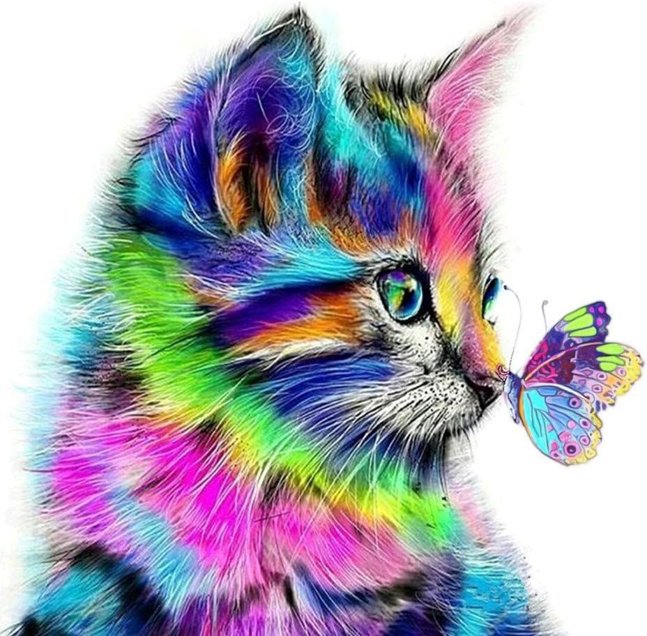 5D DIY Diamond Painting, Xizhendai DIY 5D Diamond Painting Set Full Drill Cat Rhinestone Crystals Embroidery Cross Stitch Arts Craft Home Wall Decorating (Cat, 30x30cm)