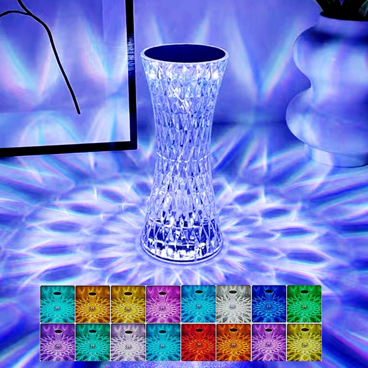 Yckeogln Touch Control Crystal Table Lamp,16 Color Changing Diamond Bedside Lamp,USB Charging