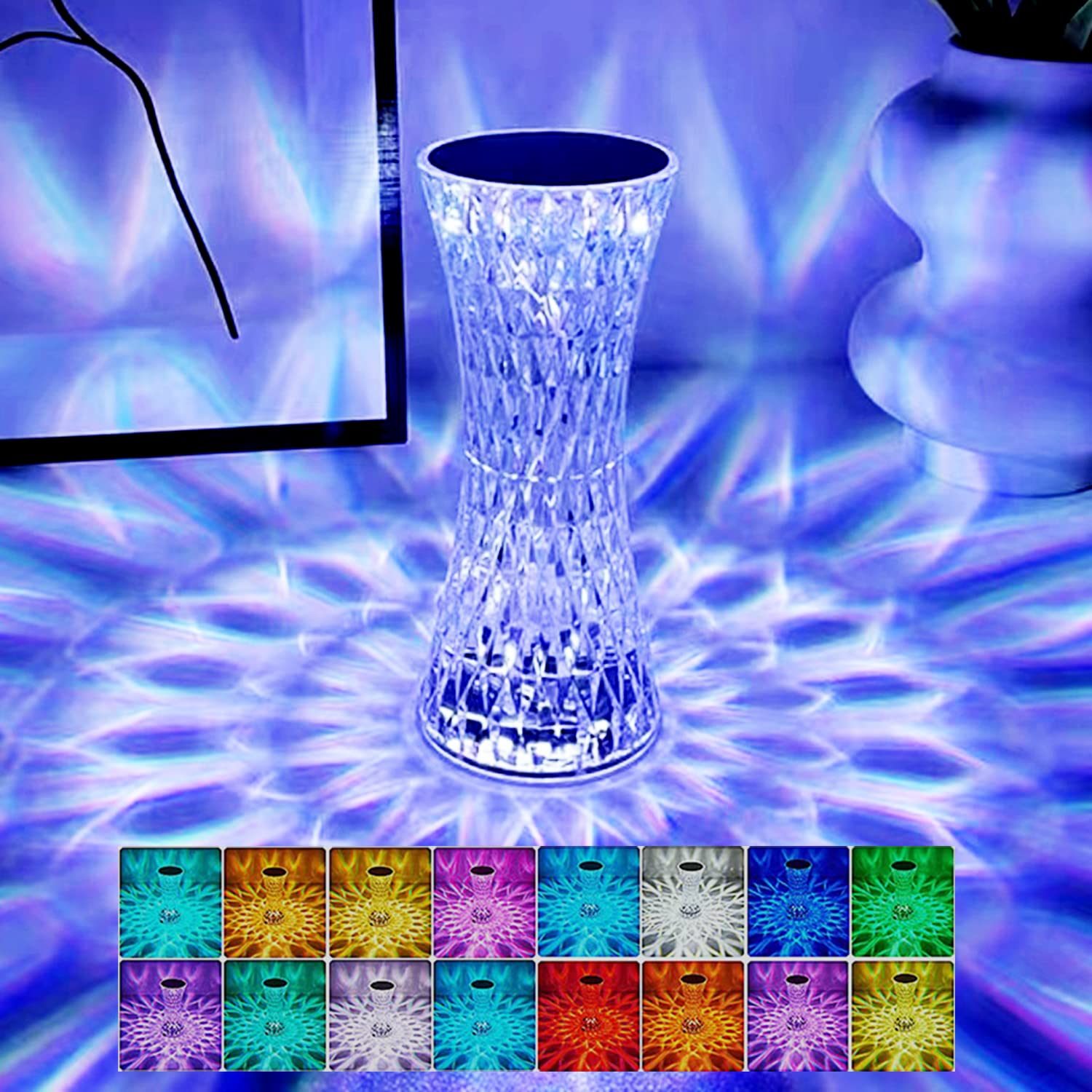 Yckeogln 16 Color Changing Crystal Table Lamp, USB Charging Acrylic Crystal Lamps, LED Night Light, Bedroom, Living Room