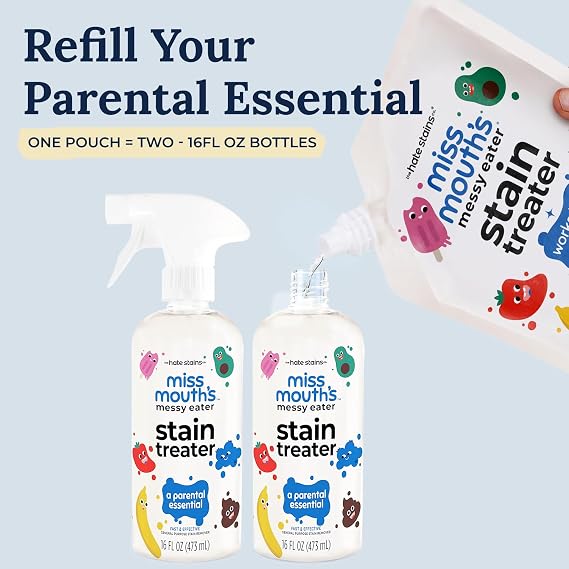 Miss Mouth's Messy Eater Stain Treater - 32oz Refill - Newborn & Baby Essentials - No Dry Cleaning Food, Grease, Coffee Off Laundry, Underwear, Fabric