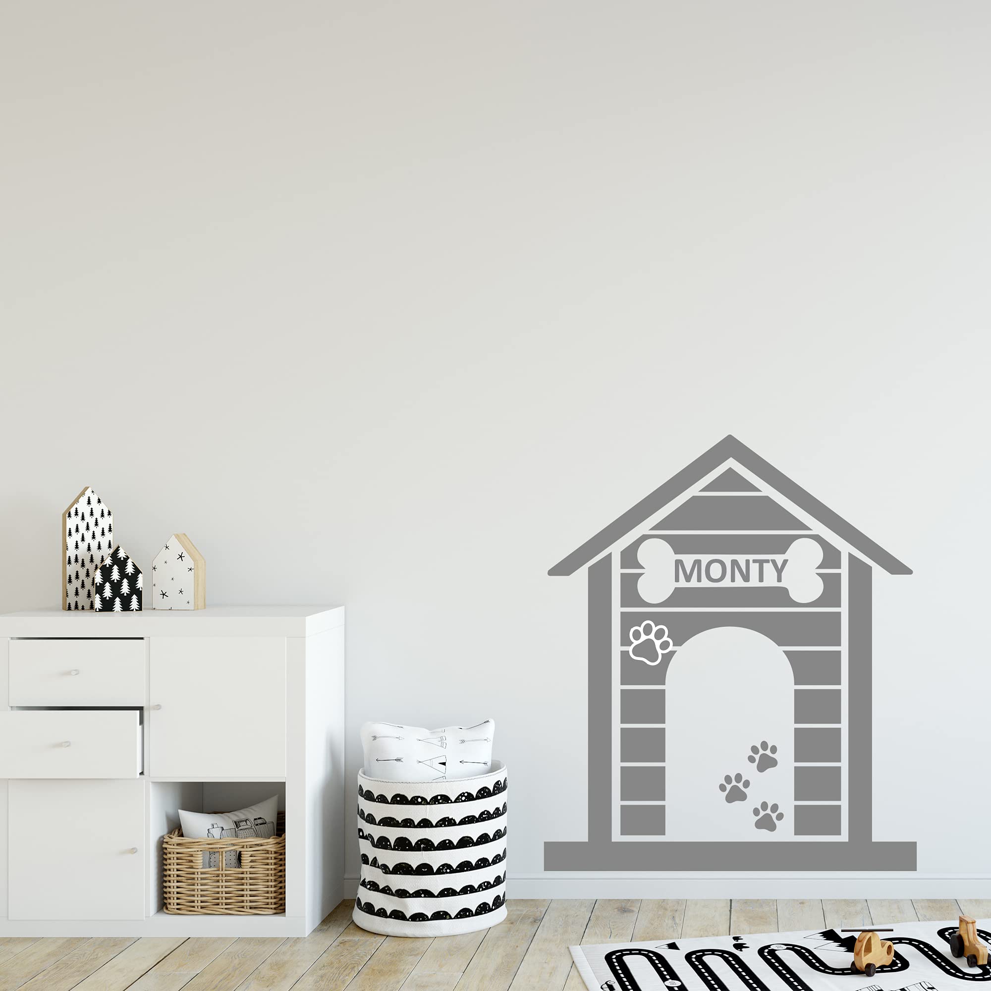 Personalised Name Dog House Wall Sticker Decal Home Animal Mural Pets Art Puppy (90cm Height x 75cm Width)