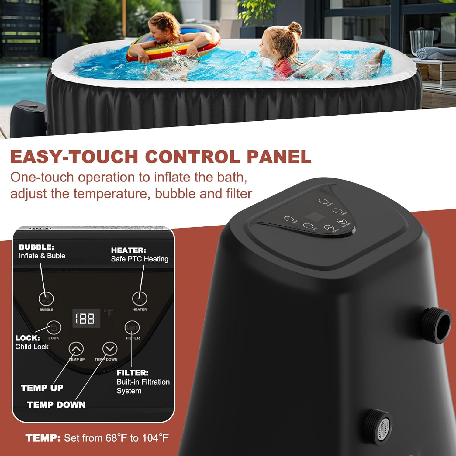 LILYPELLE 1-2 Person Inflatable Hot Tub, 75" X 47" X 25" Oval Portable Hot Tub with 100 Bubble Jets, Large Outdoor Spa Bathtub Set Included Heater Pump, Filter and Insulated Cover