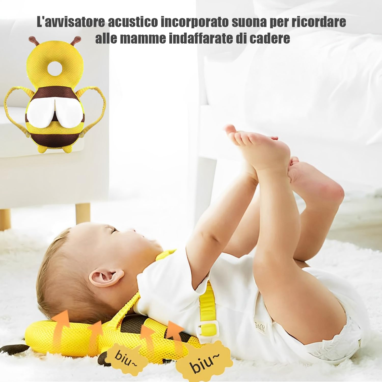 Cuscino di Sicurezza Regolabile per la Testa del Bambino ape gialla