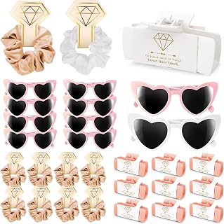 30pcs Bridesmaid Proposal Gifts Set with Bridesmaid Scrunchies Square Hair Claw Clip and Bachelorette Heart Sunglasses Girls Gift for Wedding Party Bachelorette Cam Party Favors (White&Rose Pink)