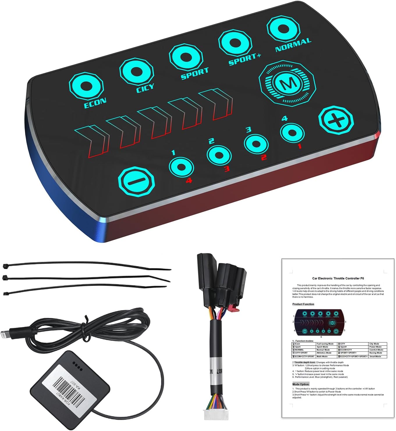 Qagea Throttle Response Controller 10 Drive Modes Smart Electronic Racing Accelerator Fit for Dodge Durango Charger Challenger Ram 1500 2500 3500 Jeep Wrangler JK Grand Cherokee Chrysler 300
