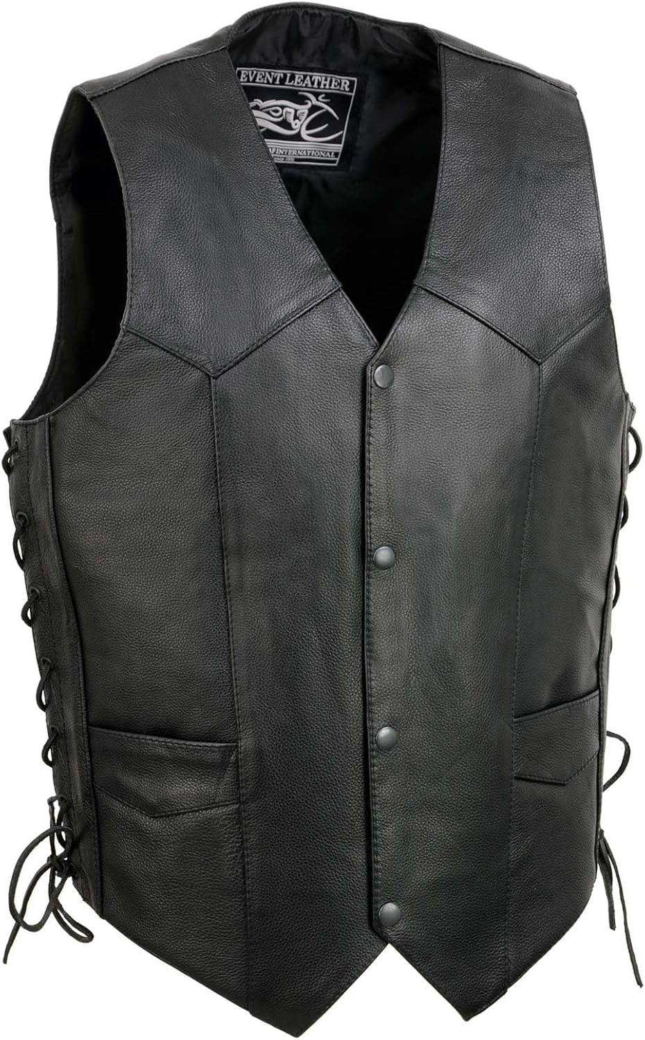 EVENT LEATHER ELM3905 'Mayhem' Men's Brown Leather Side Lace Vest with Winged Skull Emboss