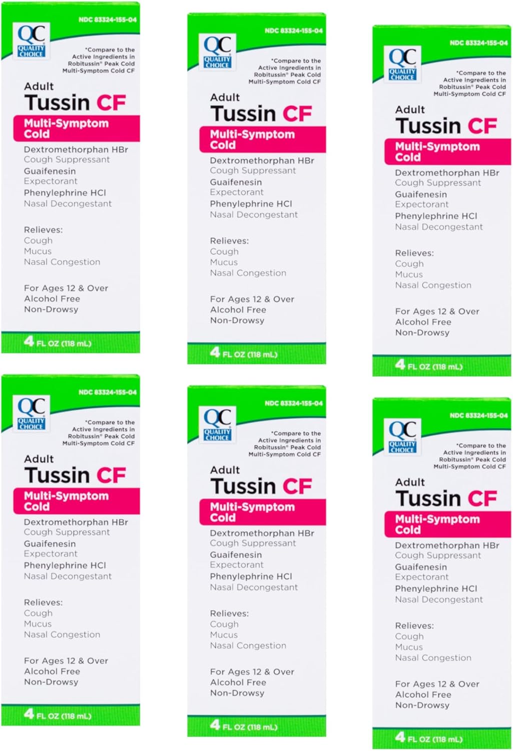Quality Choice Non-Drowsy Tussin CF Multi-Symptom Cold Relief 4 Oz (Pack of 6)