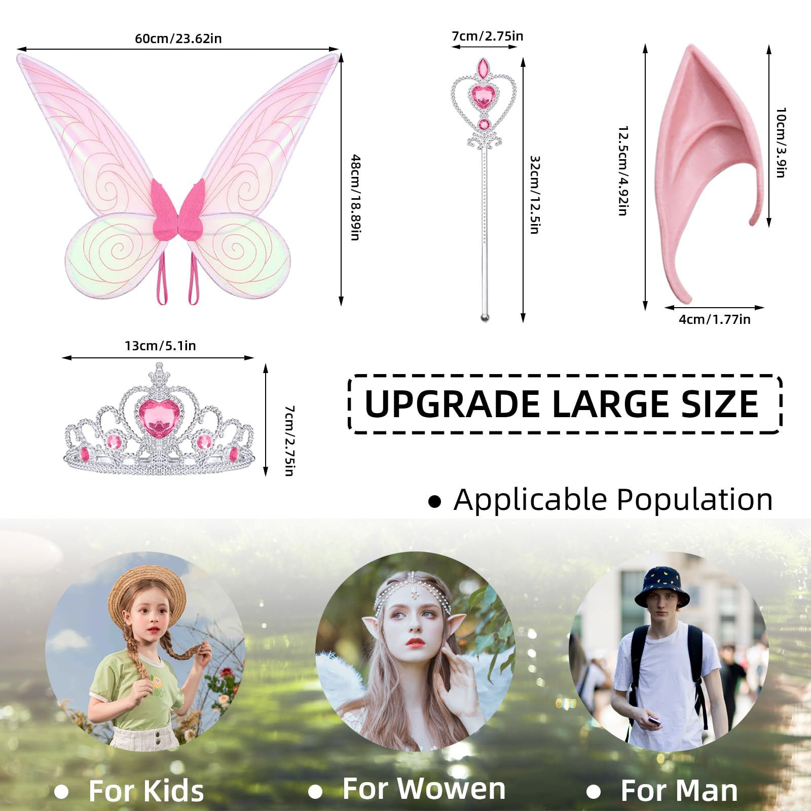 Set Ali Di Fata Adulto Con Orecchie Da Elfo - Bianco, Per Cosplay E Feste