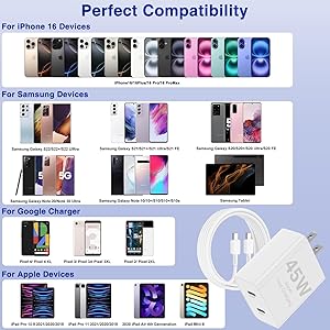 6ft/10ft Dual Port 45W iPhone 17 16 15 Charger Fast Charging Block and Long USB C to Type C Charger Cable Cord for Apple iPhone 17 Pro Max/17 Air/16 Pro/16/15 Pro/15 Plus/Mini/iPad Plug Cube/Samsung