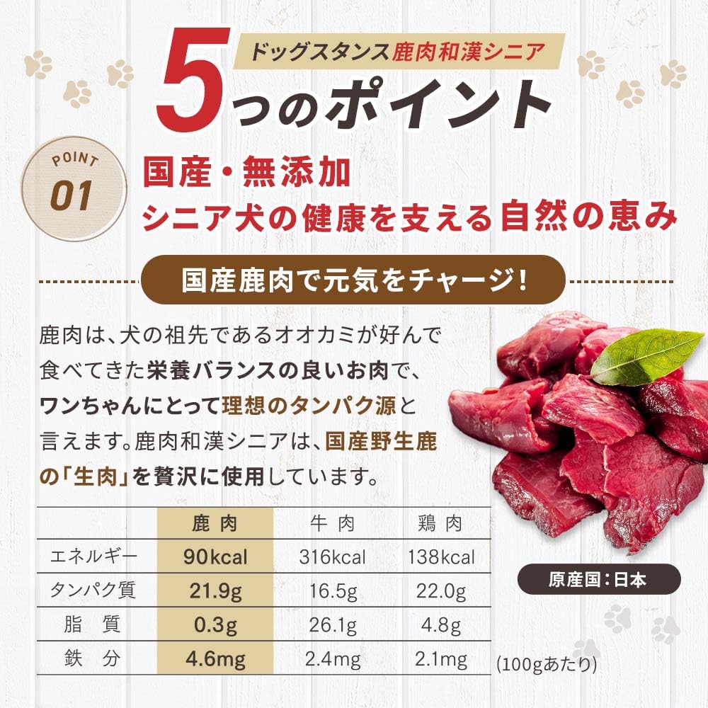Amazon.co.jp: ドッグスタンス 鹿肉和漢 シニア 800g×3袋 食いつきいい