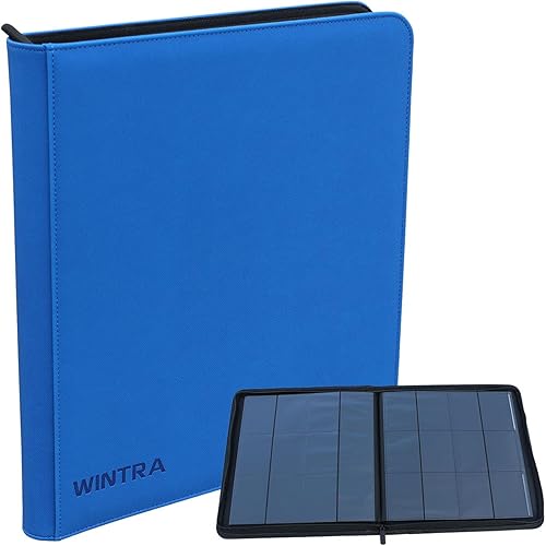 WINTRA Carpeta de tarjetas azules de 12 bolsillos, álbum de coleccionistas de tarjetas coleccionables de carga lateral, tarjetero premium con 720