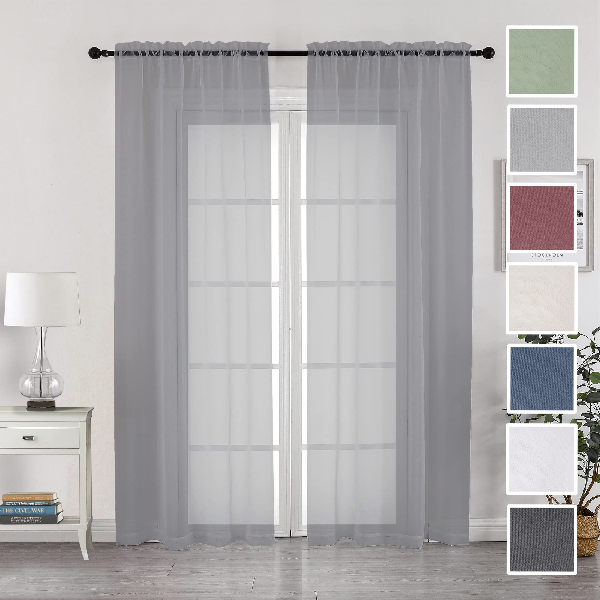 Chyhomenyc Extra Long Sheer Curtain Panels 96 Inches, 2 PCS, Voile Top Dual Rod Pockets Soft Touching Window Drapes Treatment for Children Room/