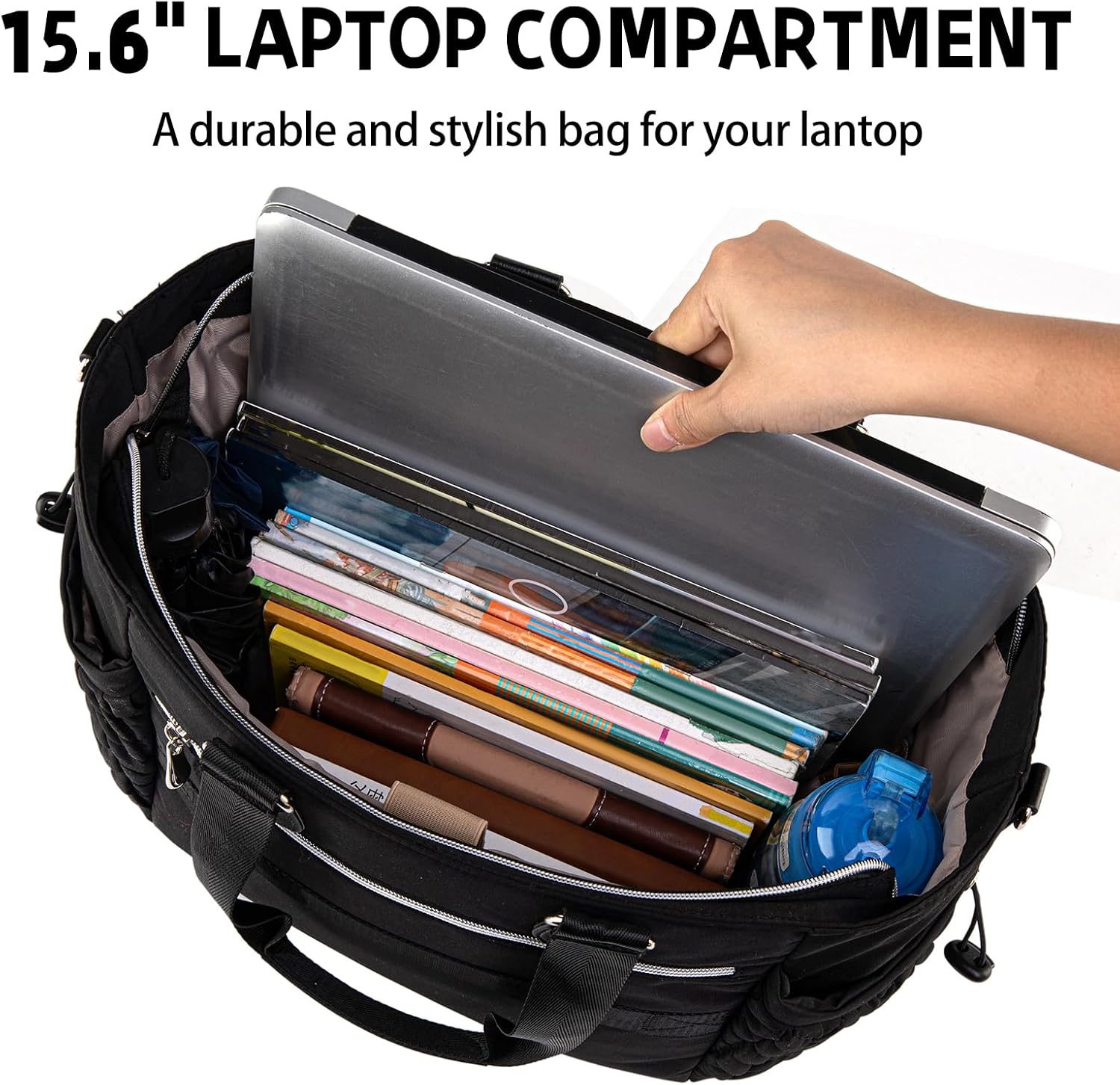 Diaper Bag Tote, Large Tote Baby Diaper Bag with 15.6" Laptop Compartment and Insulated Pockets, Crossbody Hospital Bags (Black)