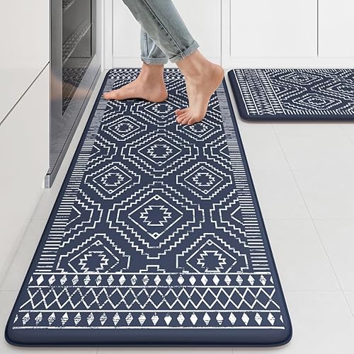 Kimode Anti Fatigue Kitchen Mat,Boho Kitchen Rugs Sets Of 2, Cushioned Kitchen Mats For Floor, Morocco Geometric Memory Foam Non Slip Standing Mats For Sink cover