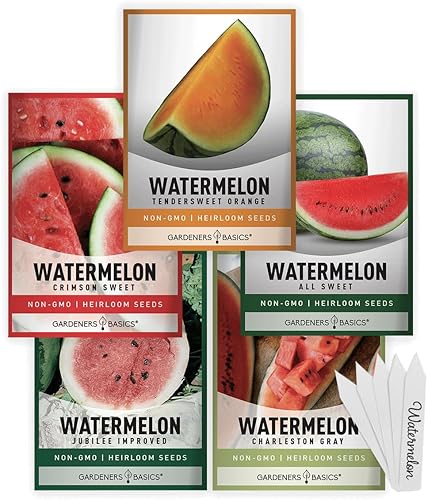 Semillas de frutas de sandía para plantar el jardín en casa, 5 paquetes variados  Carmesí dulce, Jubilee Improved, Tendersweet Orange, Charleston