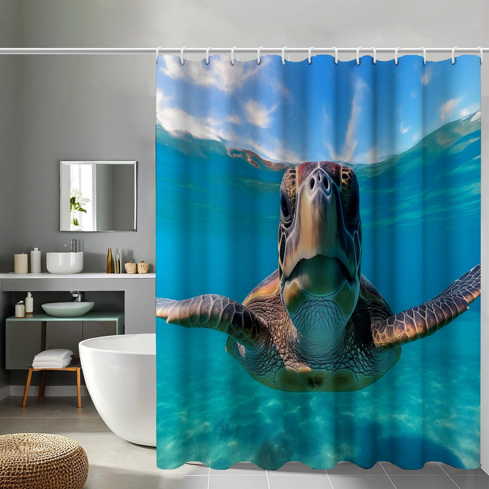 Rideau de douche natation tortues contre les fuites d'eau, grand format 240x200 cm