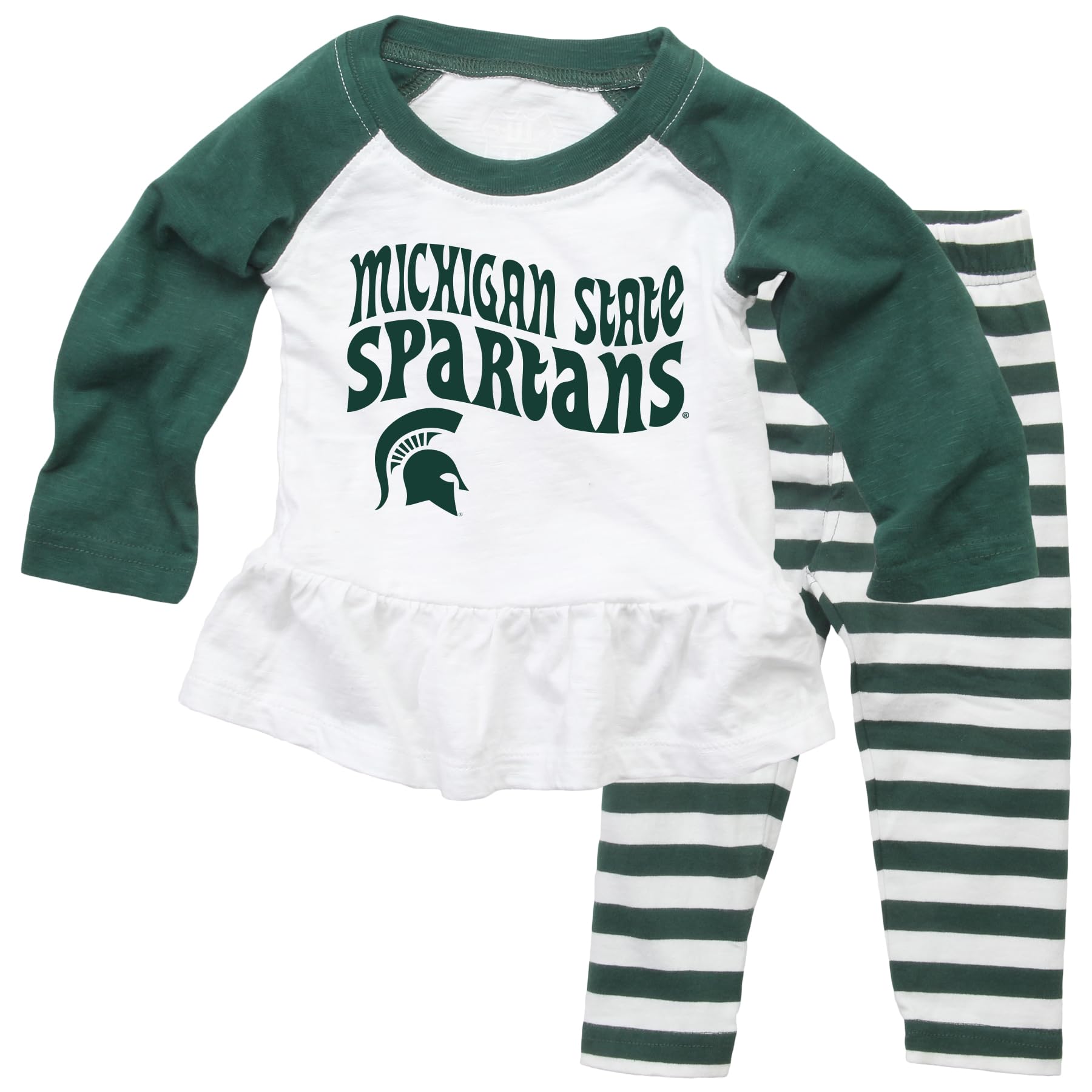 Wes and Willy NCAA Infant Girls Ruffle Raglan Set,Michigan State Spartans,18M,Evergreen