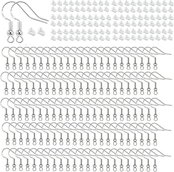 240Pcs/120 Set Earring Hooks with Safety Backs 925 Sterling Silvery Fish Hook Silver Plated Ear Wires with Spring Ball for Jewellery Making Earring DIY Silver