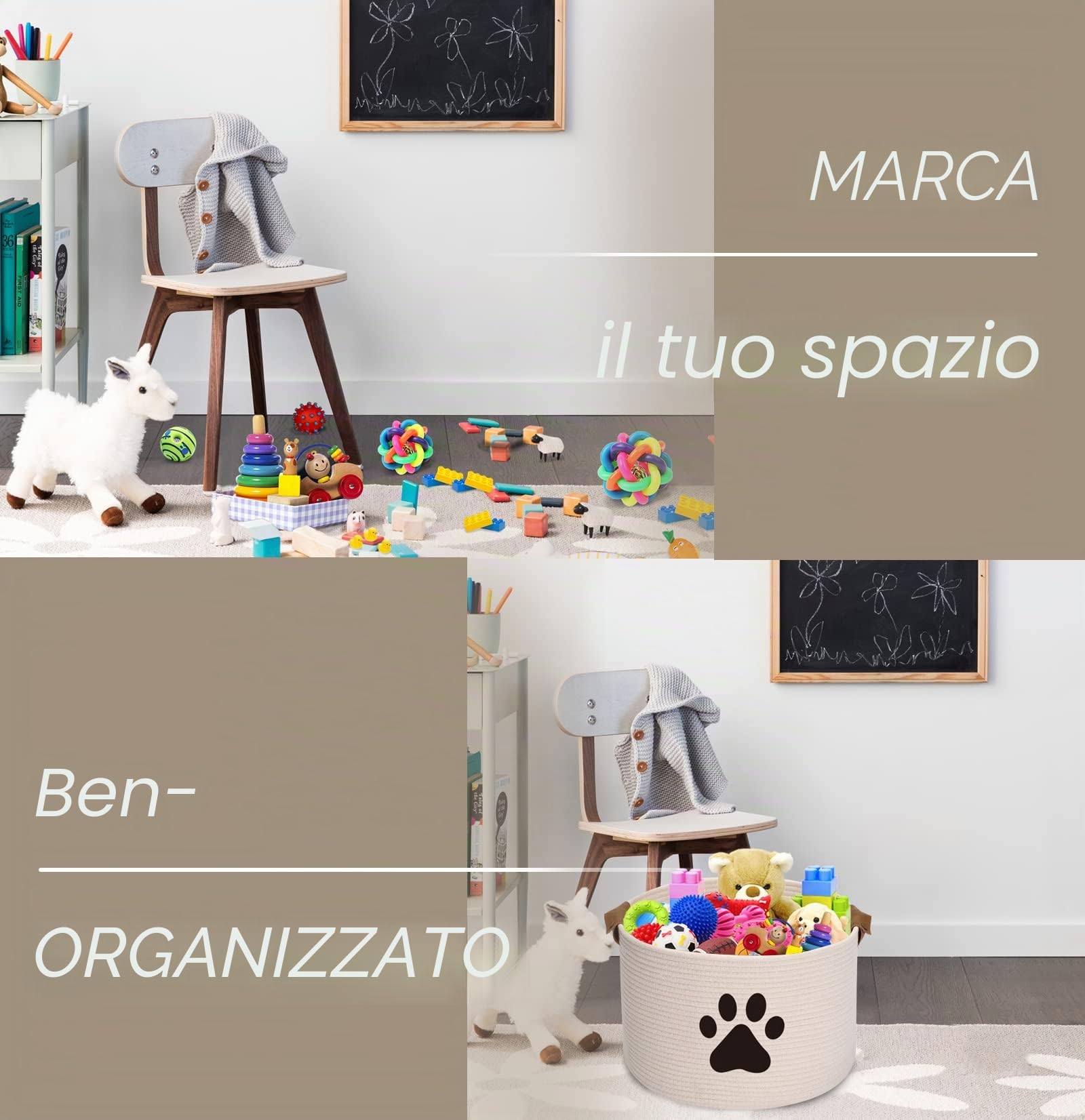 Morezi Cestino per giocattoli per cani e gatti, in grande contenitore, perfetto per raccogliere giocattoli, toelettatura, pannolini, per soggiorno, sala giochi, armadio, casa, beige