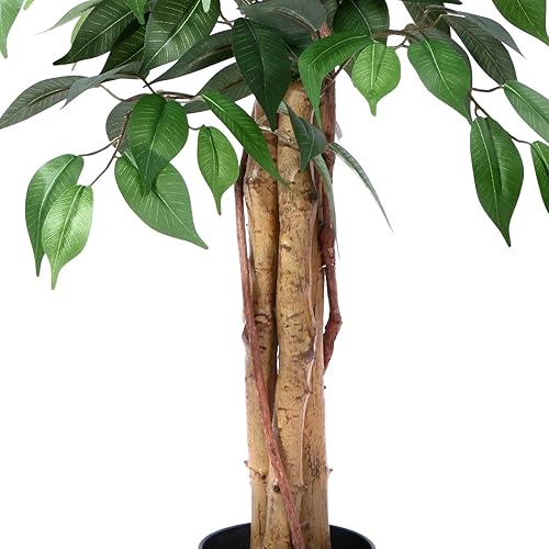 Miniatura 5 de SOGUYI Árboles artificiales Ficus de 7 pies con hojas y tronco realistas, árbol de ficus falso de seda con maceta de plástico para guardería, árbol