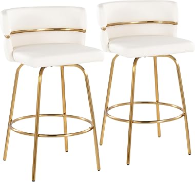 LumiSource Cinch Counter Stools for Kitchen Counter, Counter Height Chairs, Bar Stools Set of 2, Gold Counter Height Stools, Bar Stools for Kitchen Island, Gold Bar Stools White