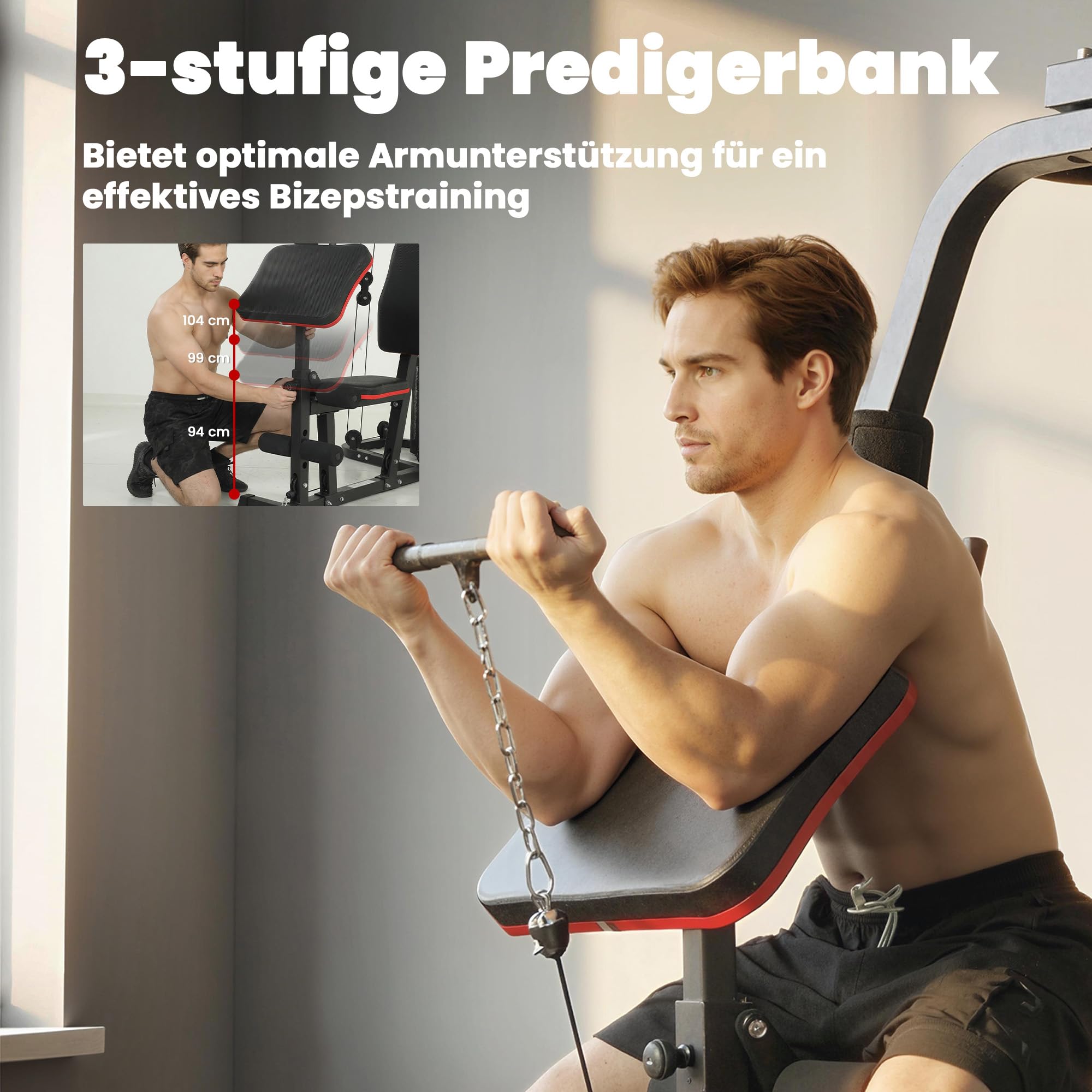 SPORTNOW Station de musculation avec poids de 65 kg, barre de traction à latte, barre papillon, banc de préacher, banc de musculation des jambes, appareil multifonction Smith Machine Multistation