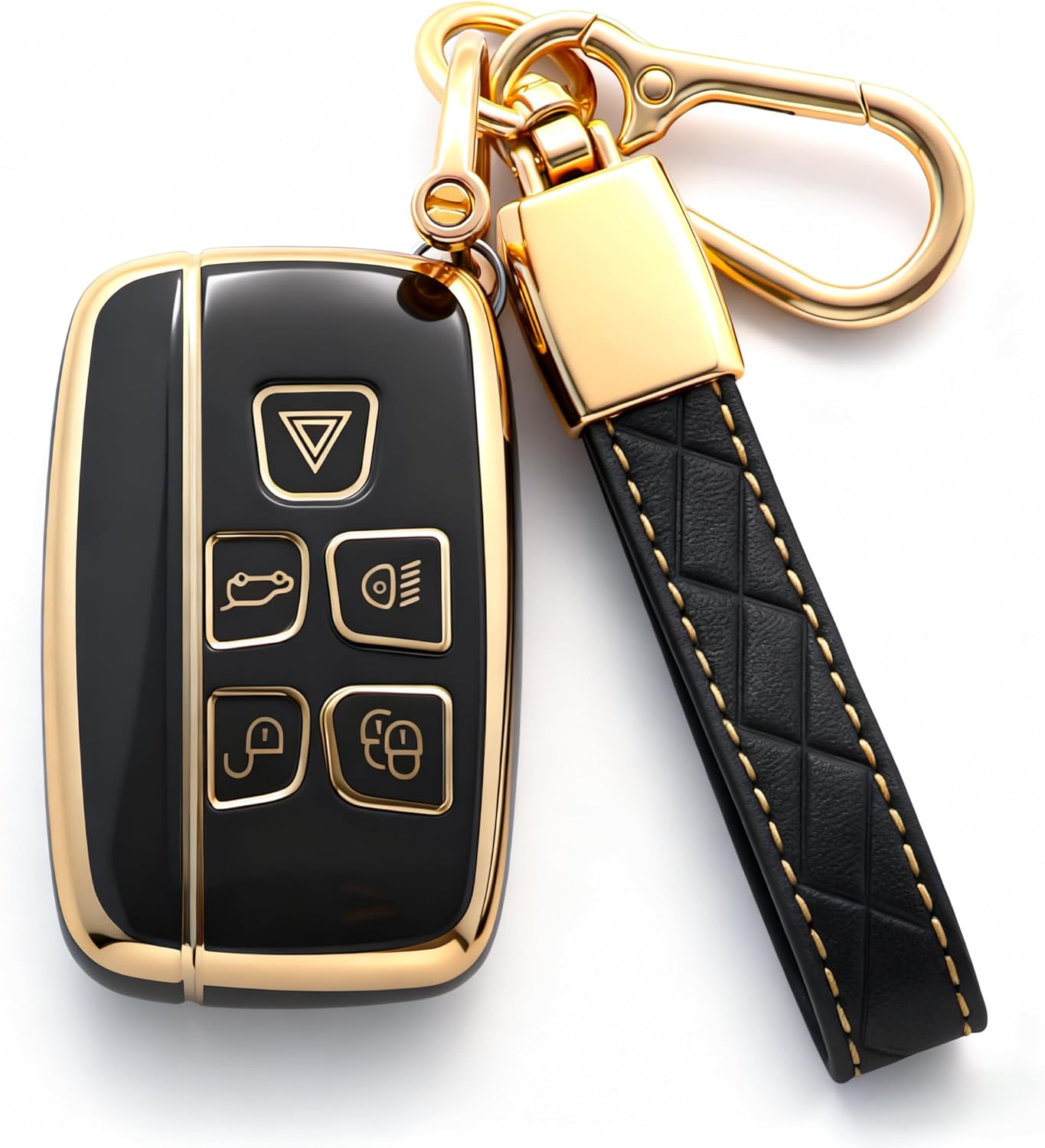 for Land Rover Key Fob Cover 5 Button Soft TPU with Keychain Full Protection Key Case Fits for Range Rover Evouge Sport Velar Discovery LR2 LR4, for Jaguar XE XF XJ XJL Accessories, A Black
