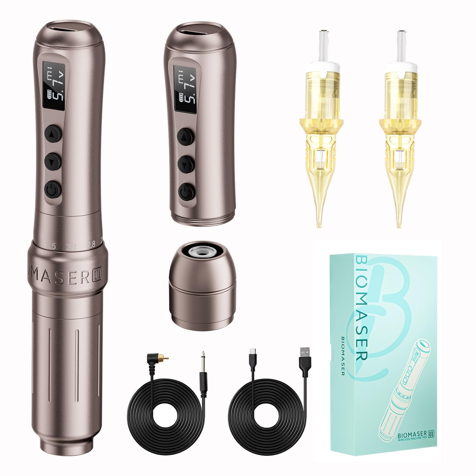 Máquina de Maquillaje Permanente Inalámbrica Biomaser U1 | Seis Tiempos Ajustable con 2 baterías de 1000mAh Pantalla OLED para Maquillaje Permanente (café mate)