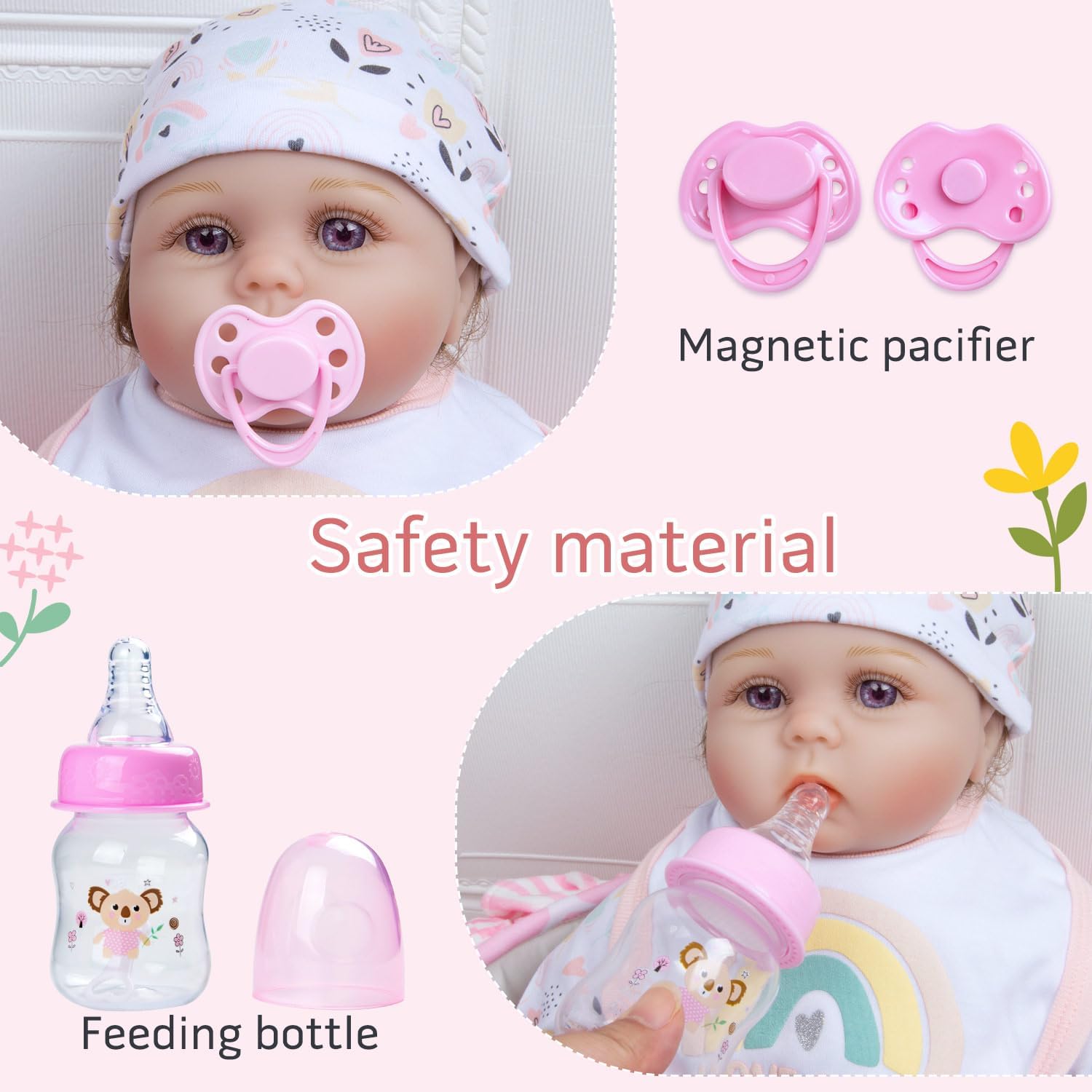 13 Pcs Baby Doll Accessories Set for 17-22 Inch Girl Baby Dolls, Reborn Baby Doll Clothes with Heart Bassinet Pink Basket Newborn Doll Outfits Kids Pretend Play Set