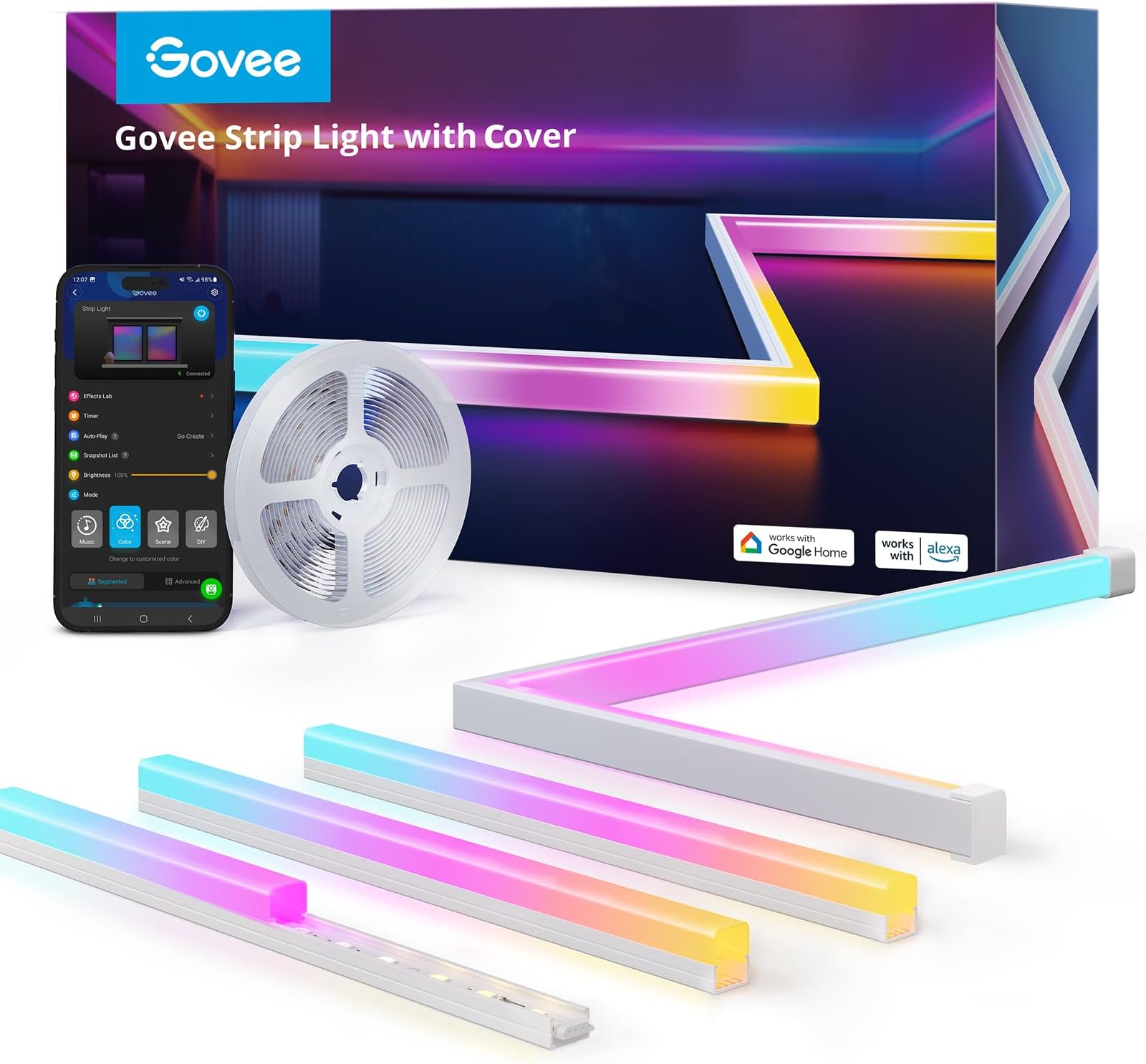 Govee RGBIC LED Strip Lights 5M with Covers, Smart LED Lights Work with Alexa and Google Assistant, LED Diffuser Profile Channel with Lights for Bedroom, Skirting Lines, Studio, Cabinet