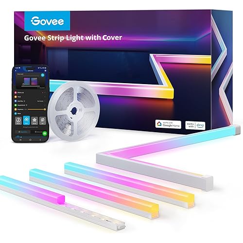 Govee RGBIC LED Strip Lights 16.4ft with Covers, Smart LED Lights for Bedroom Work with Alexa and Google Assistant, LED Diffuser Channel with Srtip Lights, Skirting Lines, Studio, Cabinet