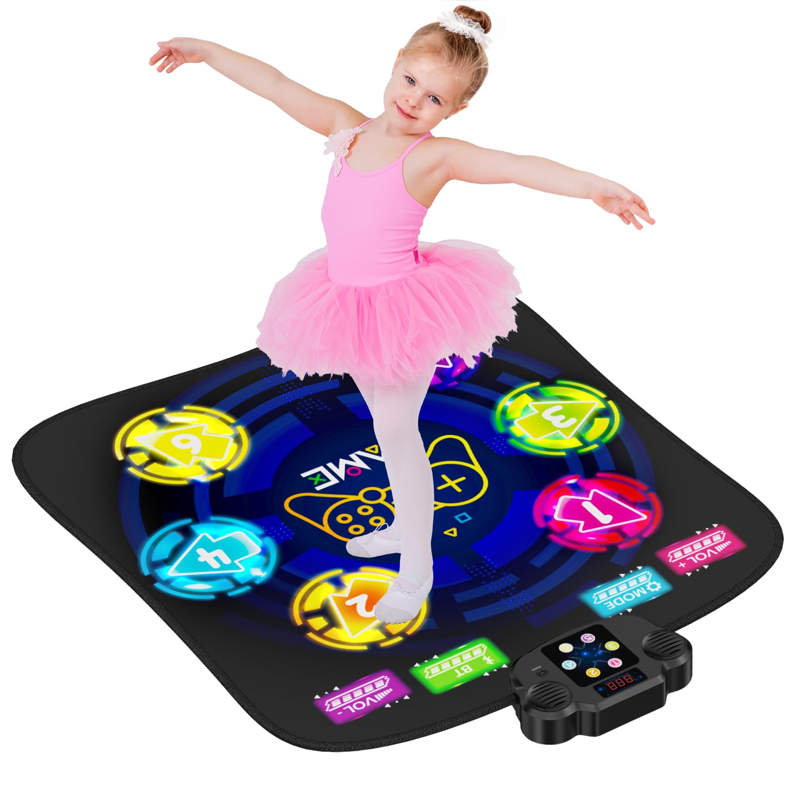 Tappetino da ballo, ritmo step dance, gioco sfida, con luci LED, volume regolabile, musica integrata, nero