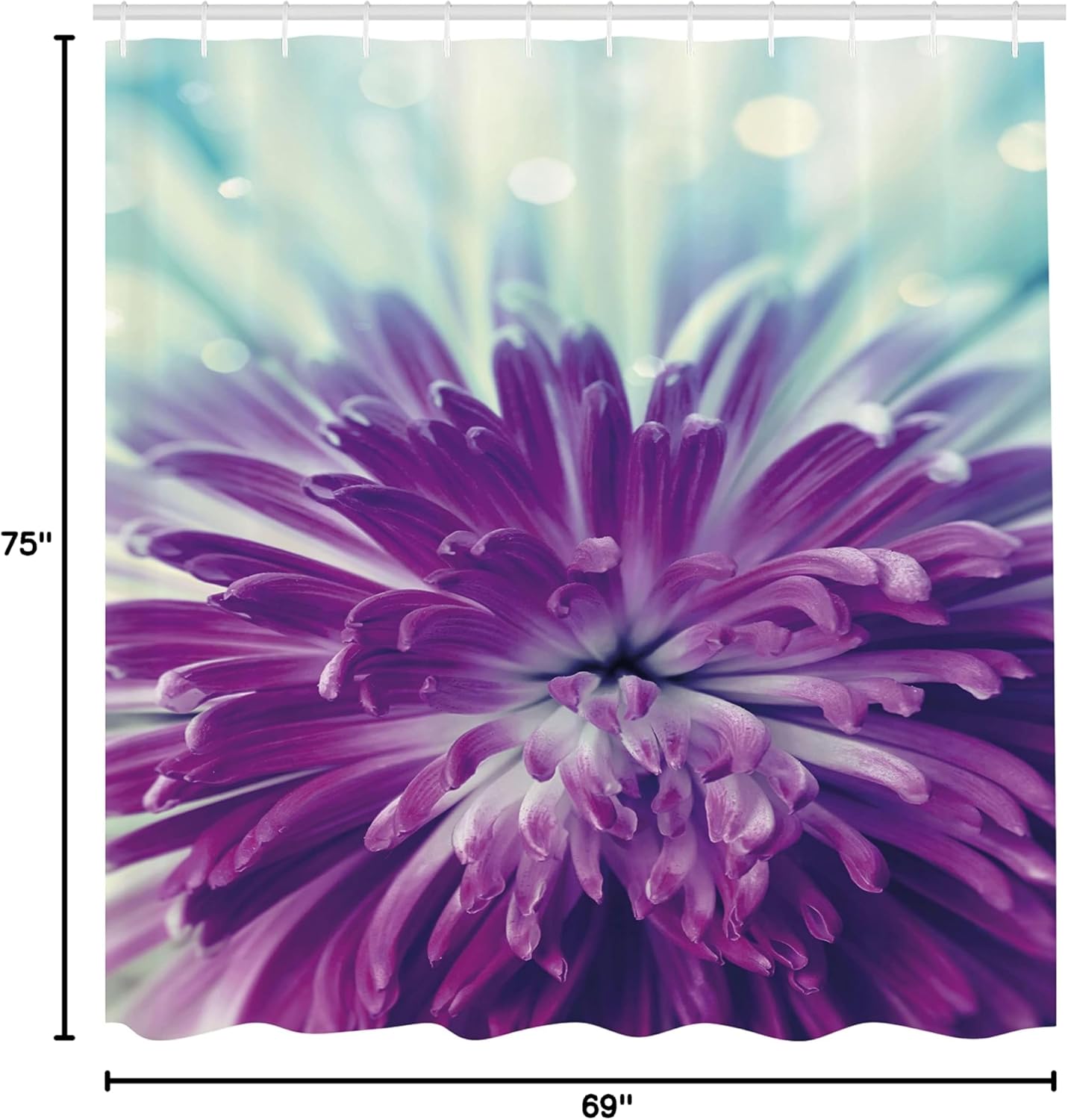 Ambesonne Dahlia Shower Curtain, Violet Colored Blooming Close-Up Petals in Pale Sunshine Floral, Cloth Fabric Bathroom Decor Set with Hooks, 69" W x 75" L, Purple Mint Green