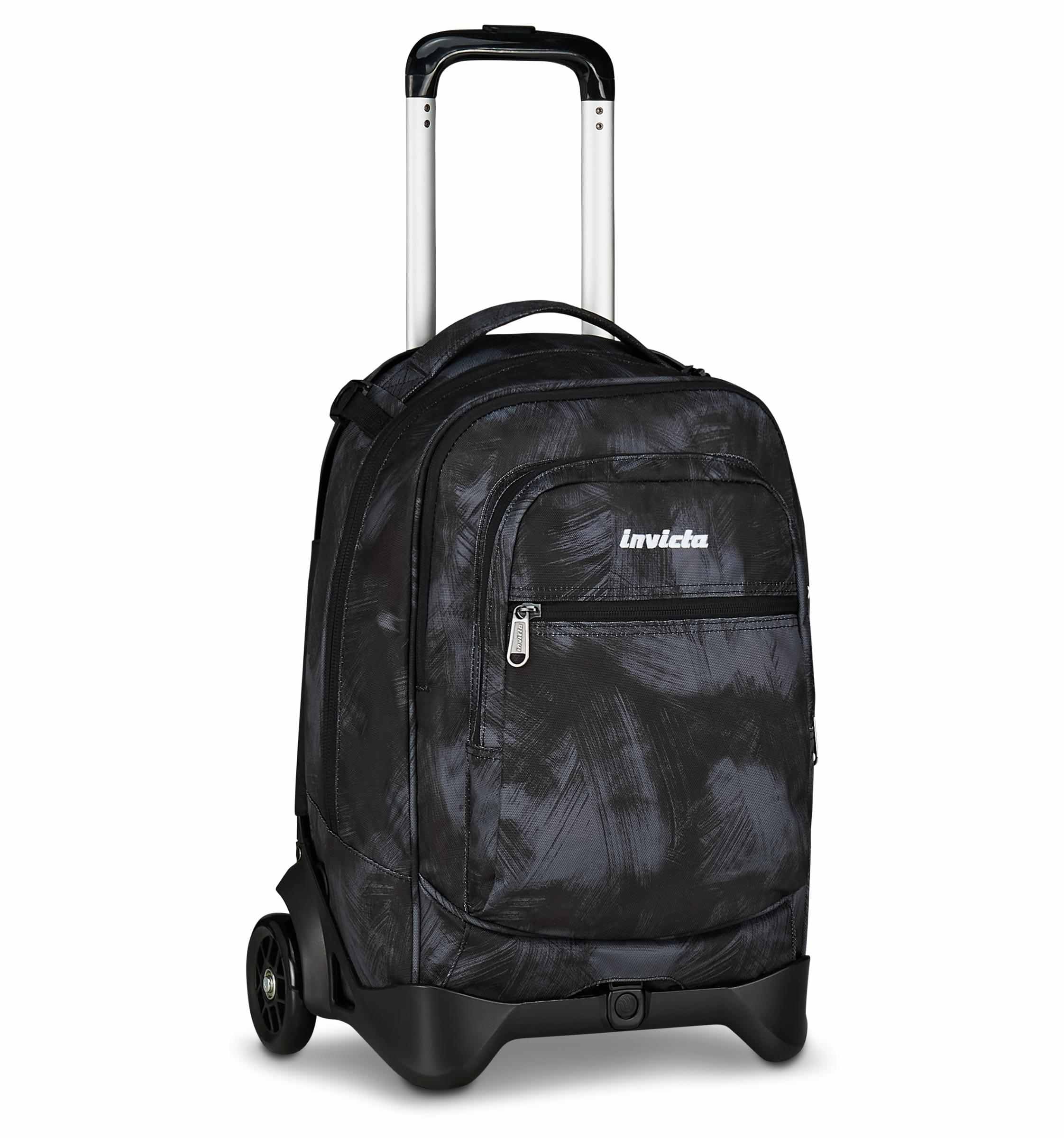 Invicta Trolley Scuola Plug, Nero, 3 in 1, Zaino Doppio Scomparto Con Carrello Sganciabile, Tasca Per PC, Tasca Per Borraccia, 34 lt, Scuola Media e Superiore, Viaggio, Zaino Ragazzo