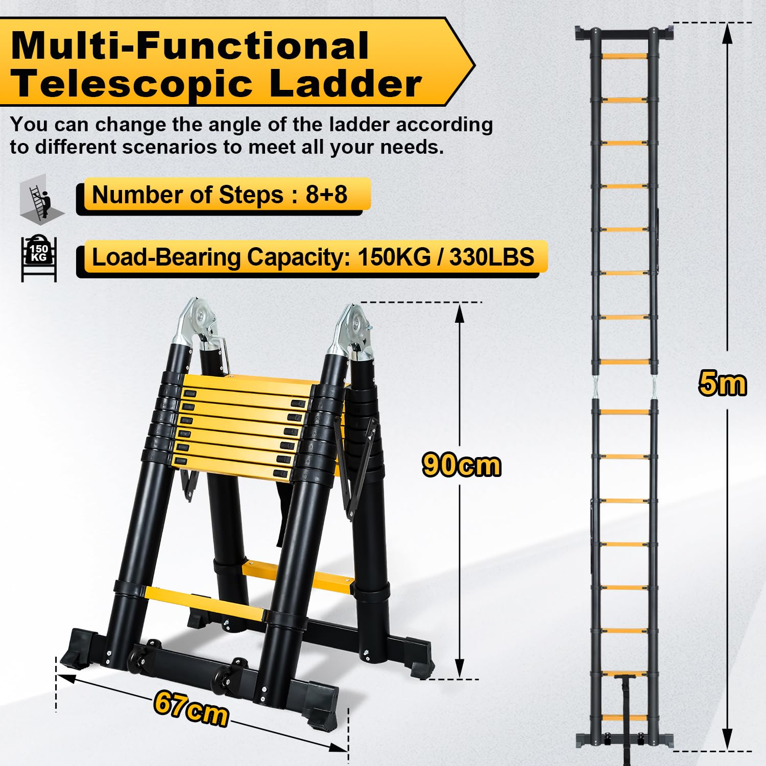 ALDORR Professional Telescopische Ladder van Hoogwaardig Aluminium met Stabilisatiebalk | Multifunctionele Ladder | Draagvermogen tot 150 kg | Soft-close Systeem | Veilig en Betrouwbaar (EN131 ALDORR Professional Telescopische Ladder van Hoogwaardig Aluminium met Stabilisatiebalk | Multifunctionele Ladder | Draagvermogen tot 150 kg | Soft-close Systeem | Veilig en Betrouwbaar (EN131