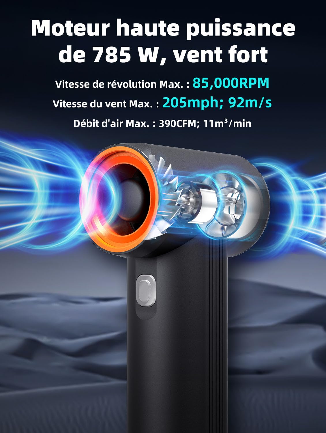 Kica Jetfan Max Souffleurs de Feuilles sans Fil,Aspirateur souffleur léger avec Batterie Amovible 4000mAh*6S & Chargeur, Puissance d’Aspiration 331 km/h & 11m³/Min,Mode de Vitesse 1-100,buse Amovible