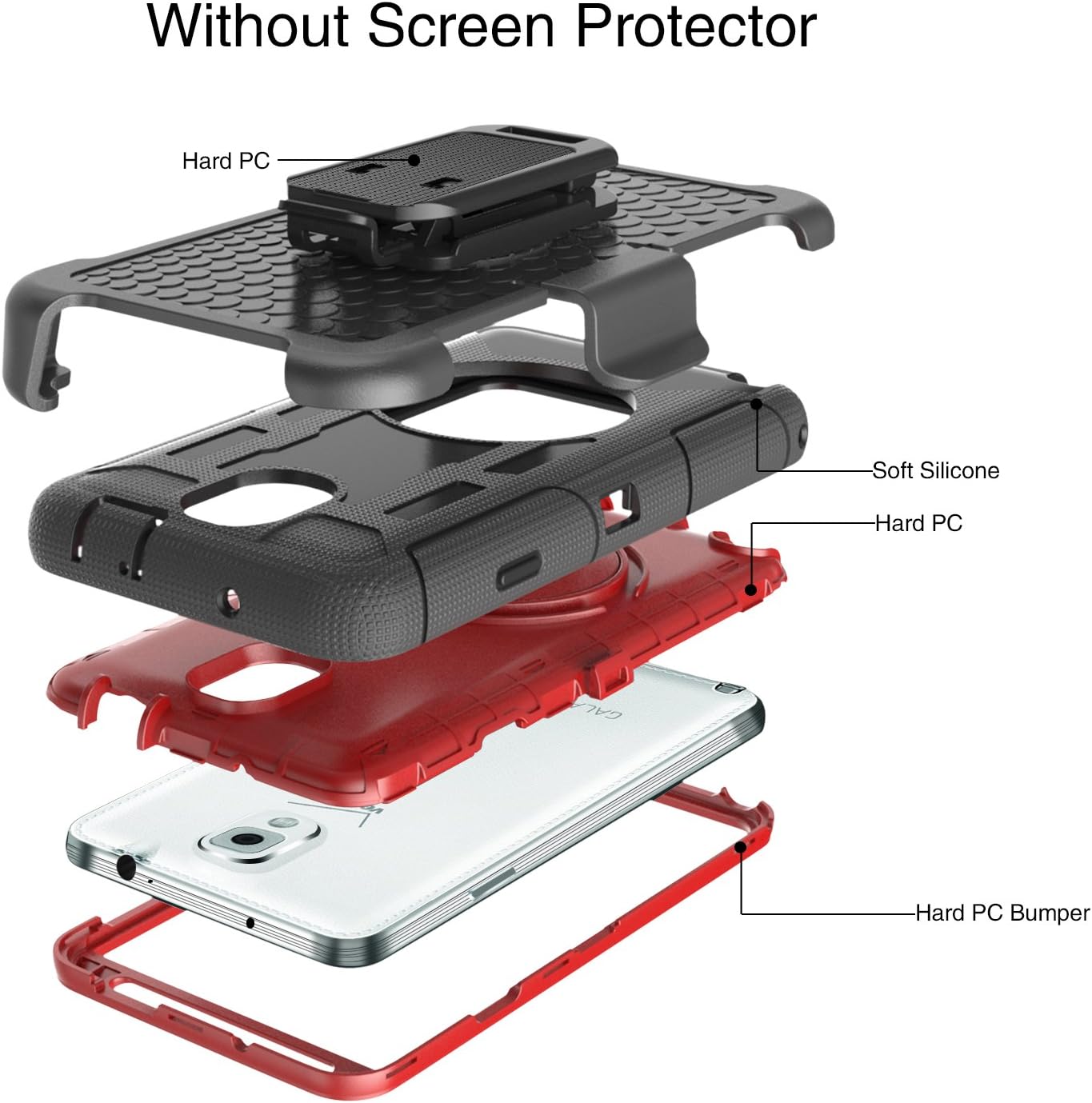Note 3 Case, Galaxy Note 3 Case, BENTOBEN Shockproof Heavy Duty Protection Hybrid Rugged Samsung Galaxy Note 3 Case Rubber Built-in Rotating Kickstand Belt Swivel Clip Holster Note 3 Case, Black/Red