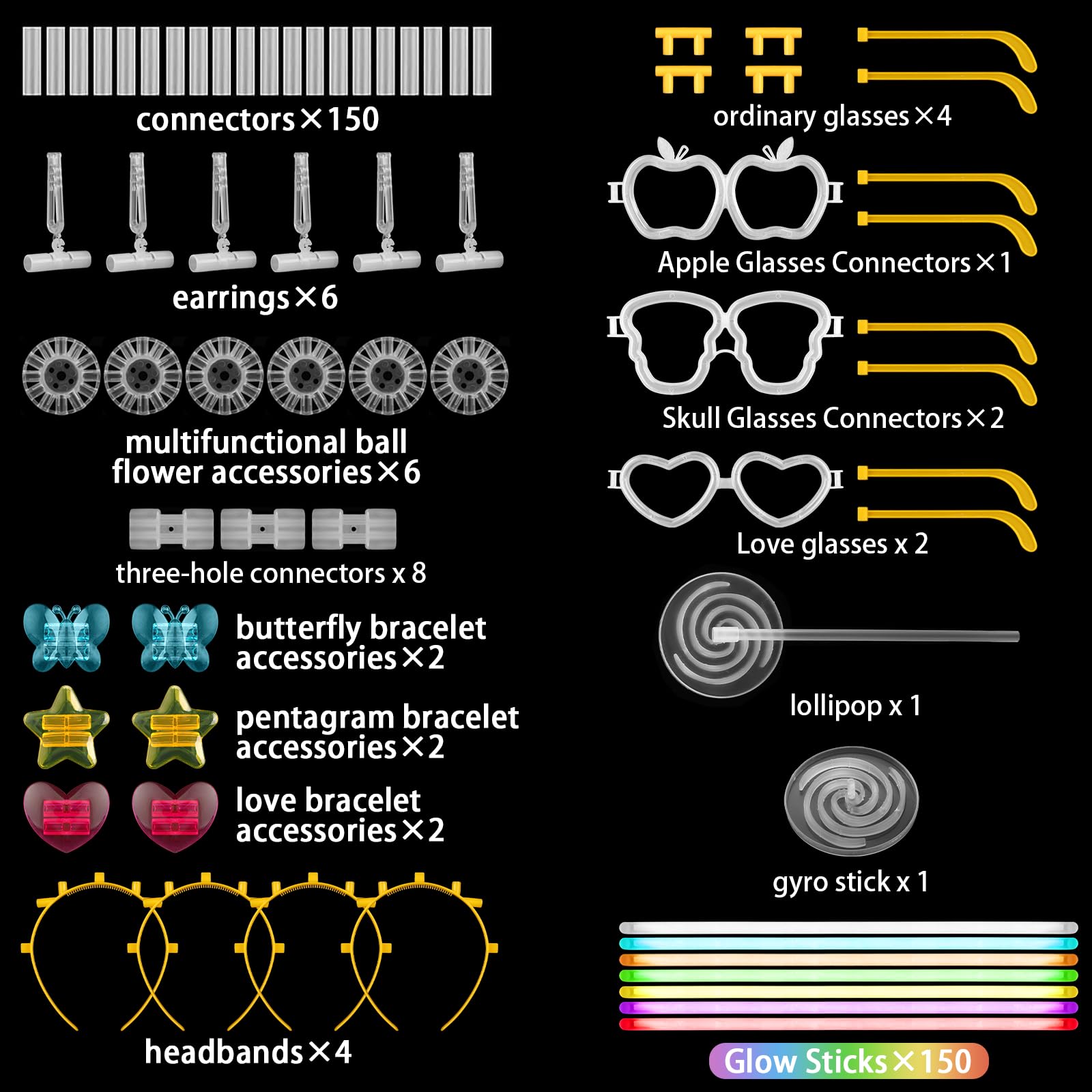 Braccialetti Luminosi Per Feste - 360 Pezzi, Fluorescenti, Con Connettori, Per Compleanni, Halloween, Carnevale