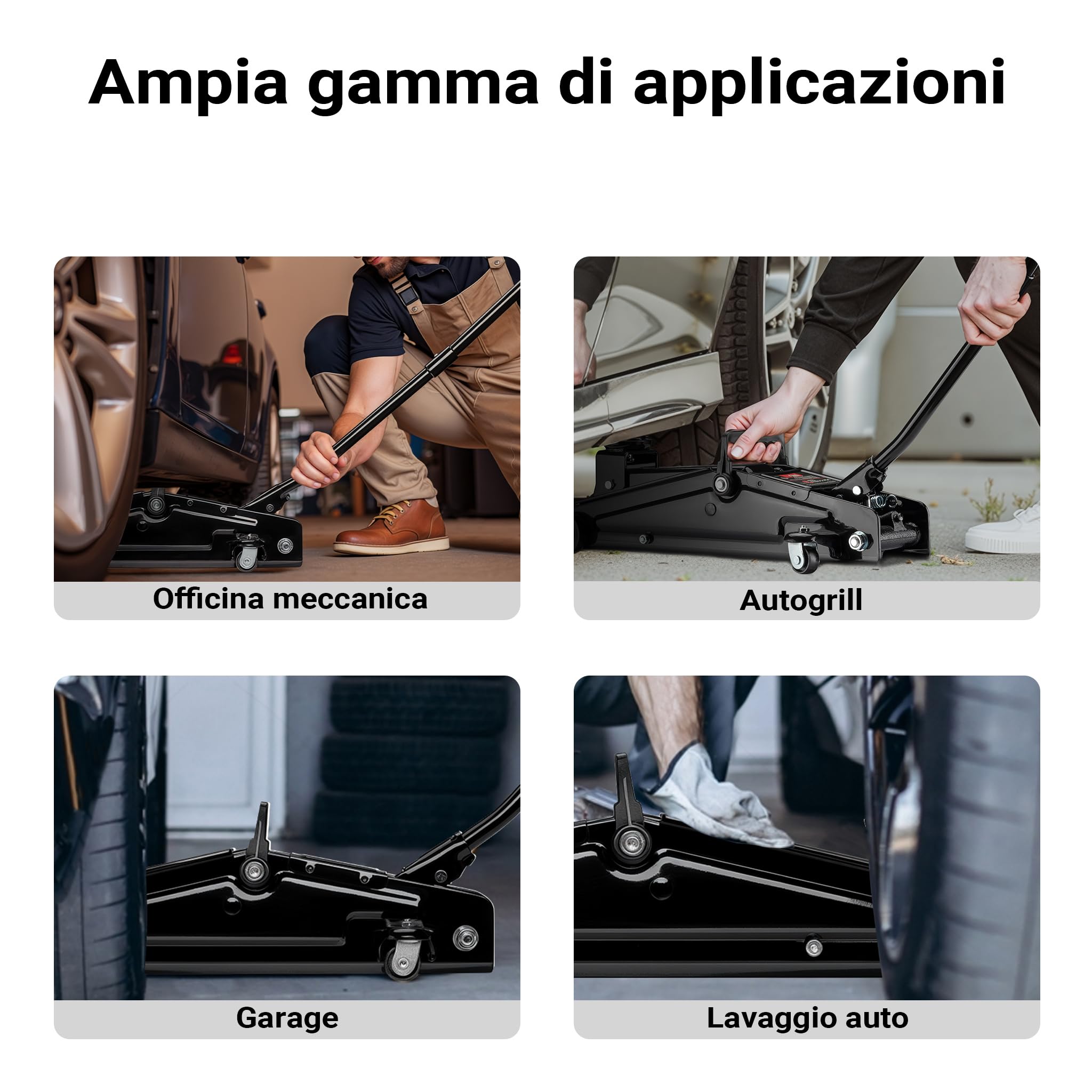 Wiltec Sollevatore auto max 3t, cric idraulico con altezza di sollevamento di 13,5-40 cm, carrello sollevatore per auto, SUV, roulotte, cric idraulico a carrello