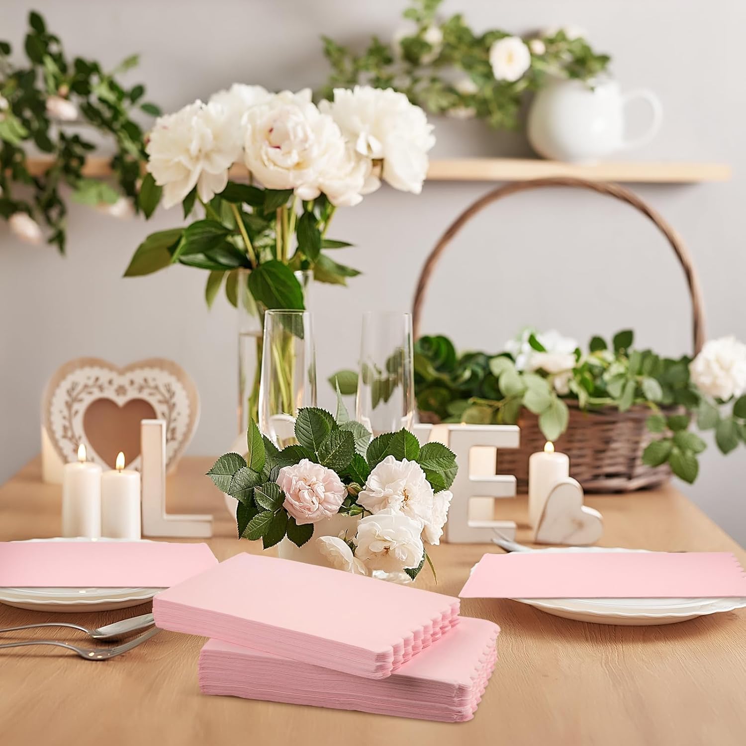 glenmal 100 pcs paper disposable napkins 2 ply dinner guest cocktail napkins hand towels for wedding spring birthday party bridal anniversary reception, 13 x 16 inches (pink) 100 pink
