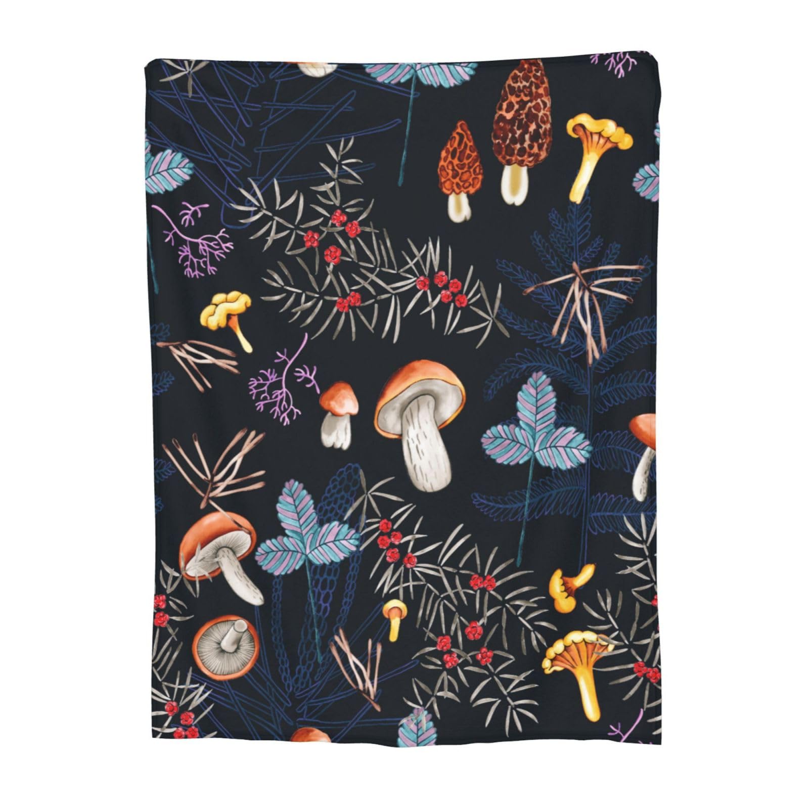 Dark Wild Forest Watercolor Mushrooms Blanket Vegetables Flowers Mushroom Gifts Vintage Spring Summer Soft Lightweight Flannel Blanket for Bed Sofa Living Room Travel Valentines Gifts 60"x80" — image 1