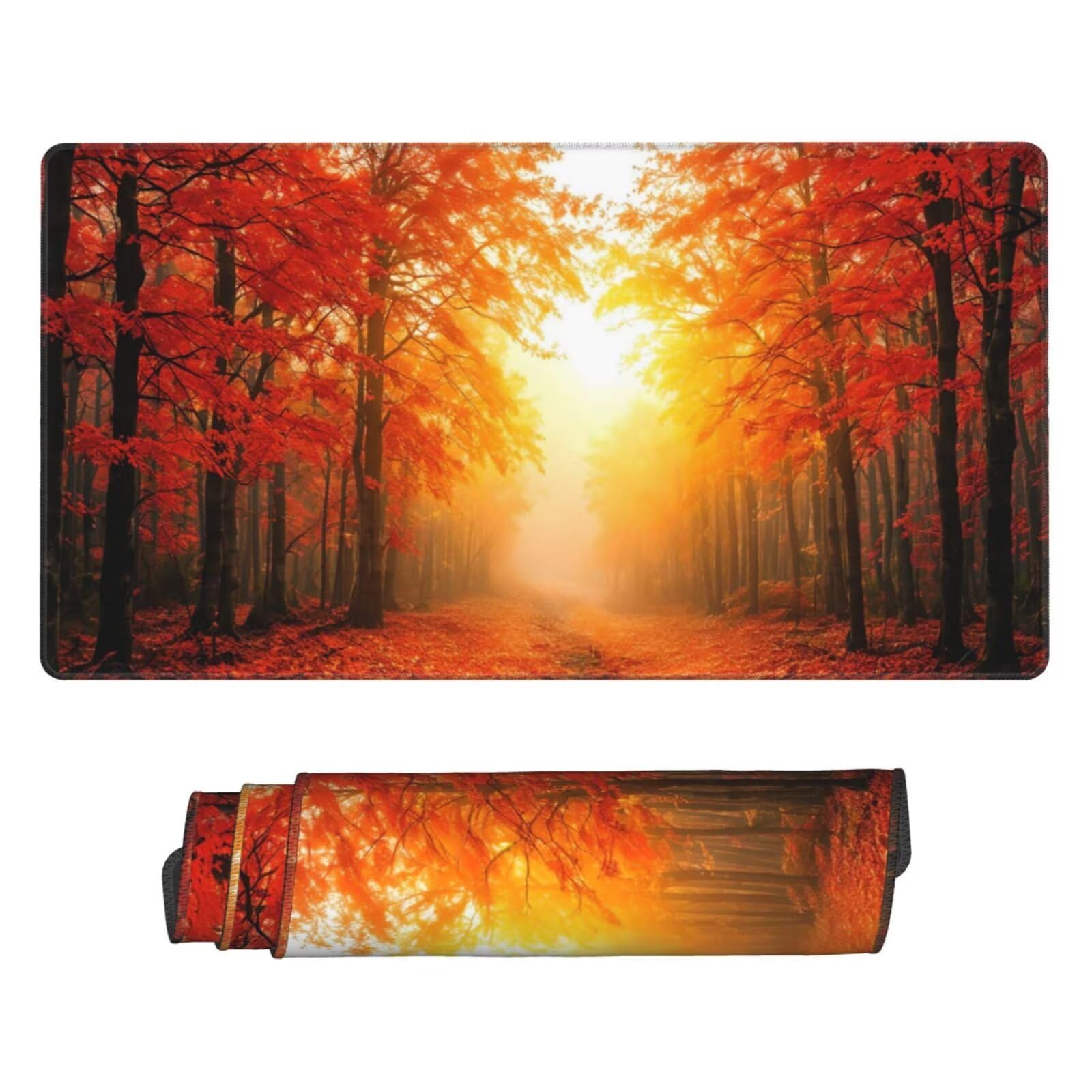 Gamingowa podkładka pod mysz XXL, 1200 x 600 mm, zachód słońca, klon, podkładka pod mysz, 120 x 60 cm, podkładka na biurko, akcesoria gamingowe z przyszytymi krawędziami dla poprawy precyzji i