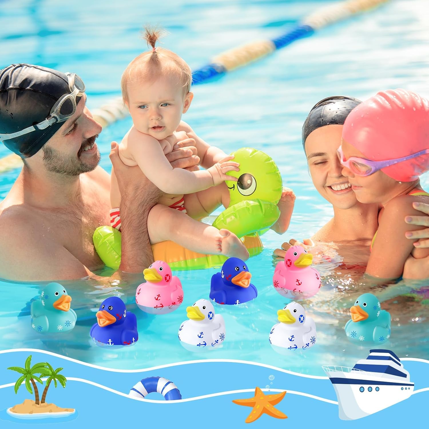 ANGGIKO 60 Pack Cruise Rubber Duck Kits Includes 20 Pcs Ducks, Tags and Rubber Bands, Cruise Ships Hiding Ducks, Summer for Kids Party Favors, Holiday Carnival Rewards, Bath Beach Pool Toys