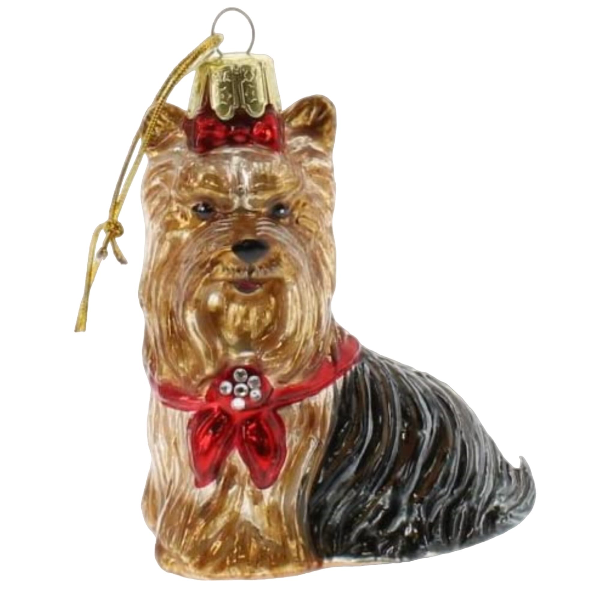 Yorkshire Terrier en verre de 8,9 cm, l'excellence de l'artisanat de Noël