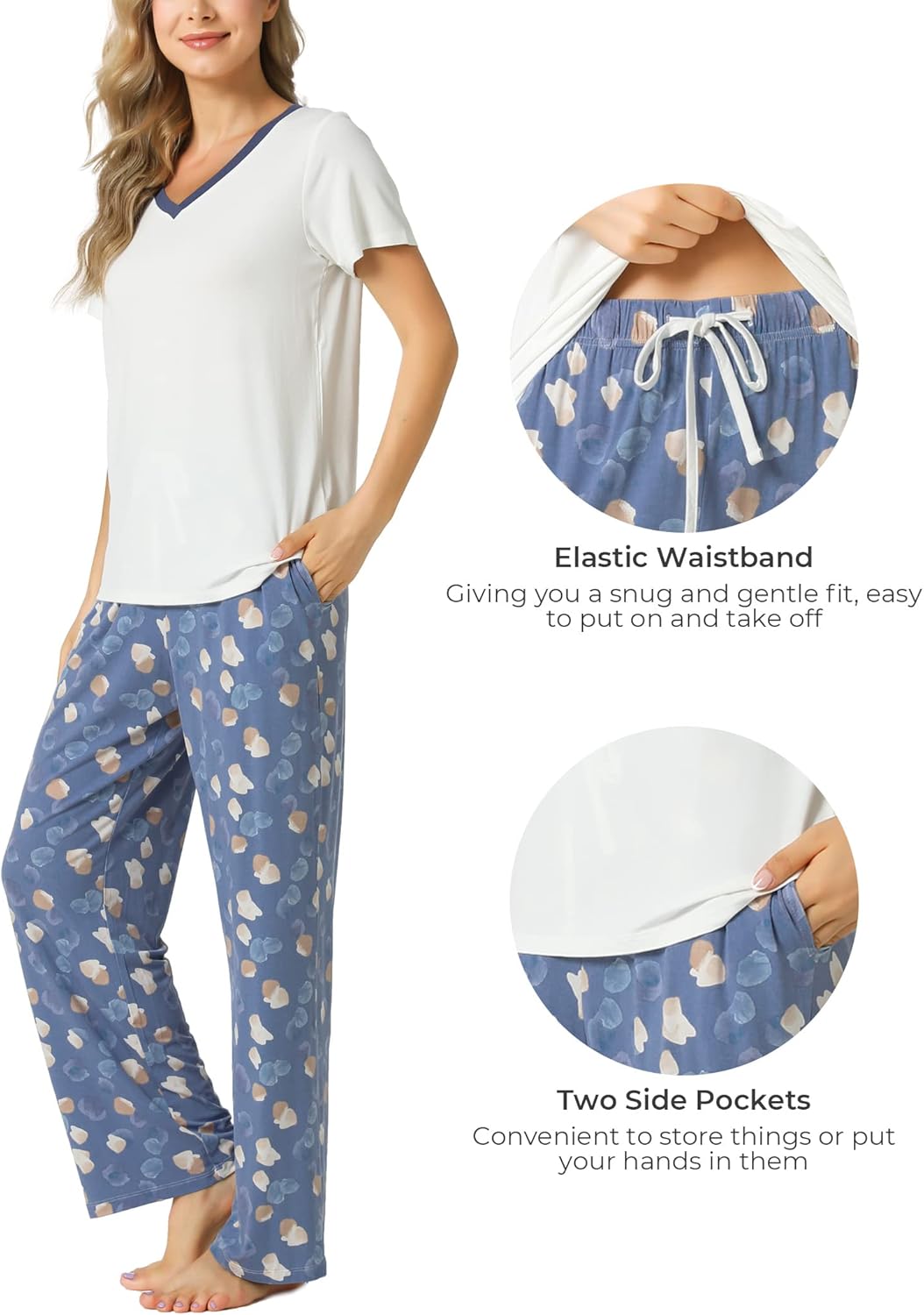 GYS Womens Bamboo Viscose Pajamas Set Super Soft Short Sleeve Top and Pants Pj Sleepwear Sets - Image 5