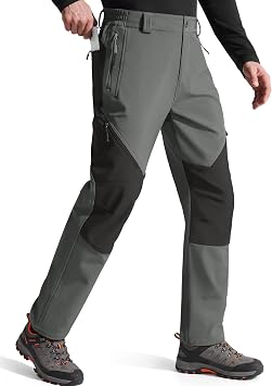 FREE SOLDIER Mens Fleece Lined Outdoor Cargo Hiking Pants Water Repellent Softshell Snow Ski Pants with Zipper Pockets