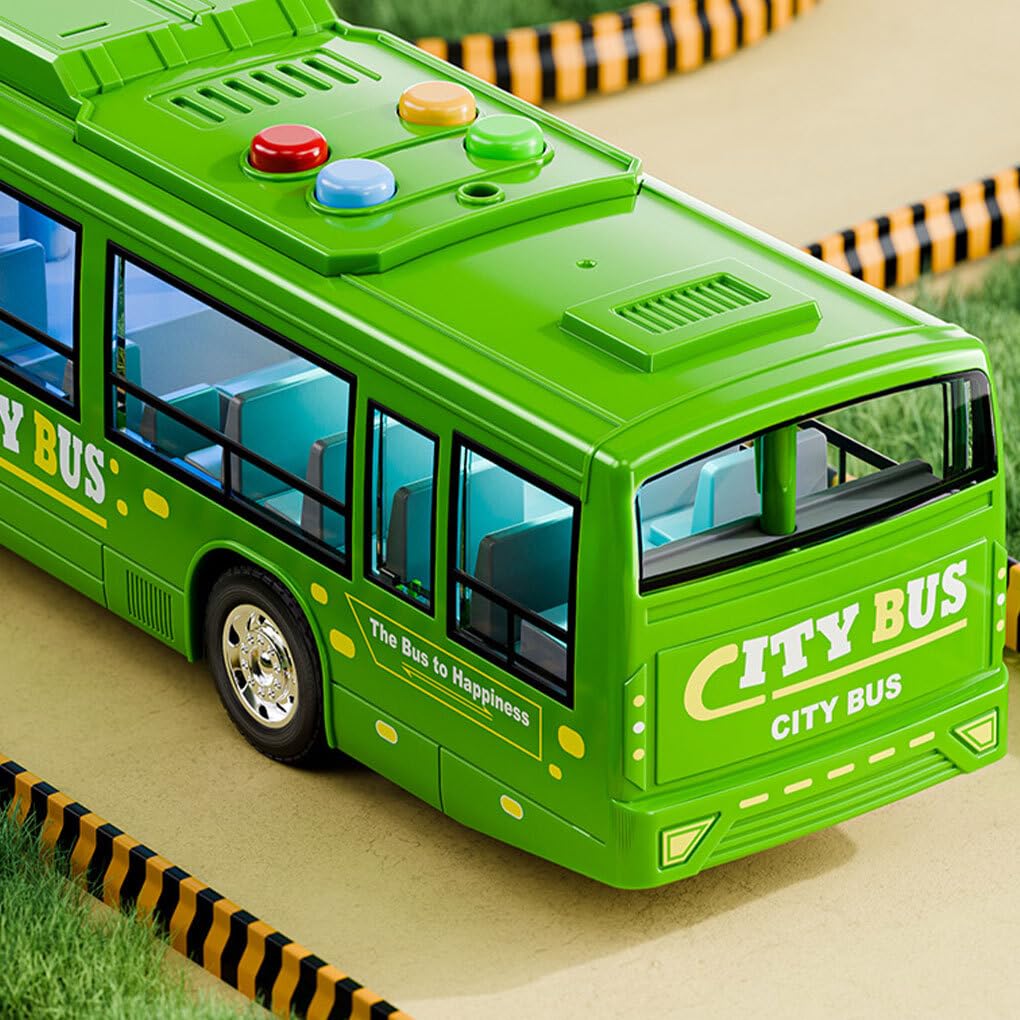 Großer Bus Spielzeug, Realistische Simulation und Geschichtenerzählen, Audiovisueller Selbstfahrender Bus aus Kunststoff, Grün, Für Kinder